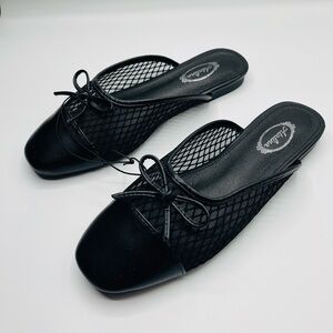 New! Black Mesh Mules with Bow Detail